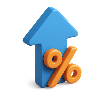 Stylish 3D Arrow Icon with Percentage Symbol