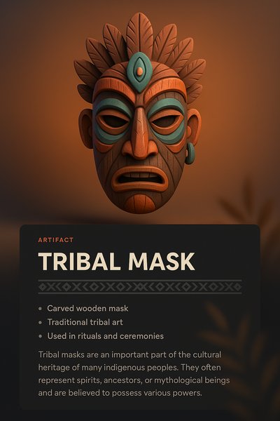 3D Illustration of a Tribal Mask with Contextual Design Elements