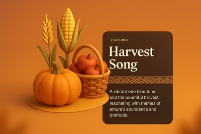 Vibrant 3D Harvest Song Illustration with Pumpkins and Corn
