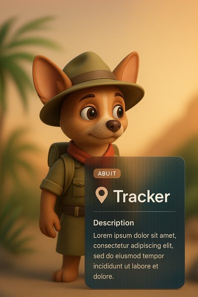 Modern 3D Web Design Featuring Tracker Character
