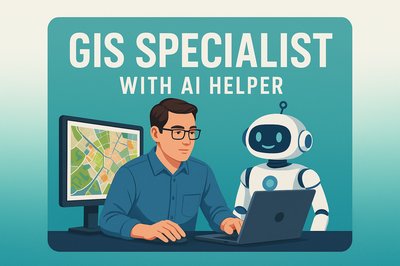 GIS Specialist Collaborating with AI Assistant in Modern Workspace