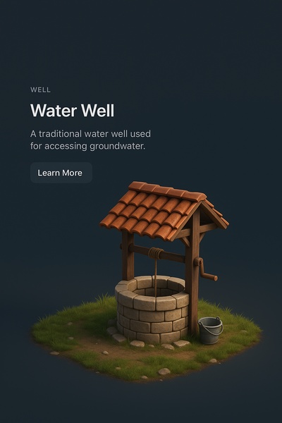 Stunning 3D Water Well Scene with Dark Background
