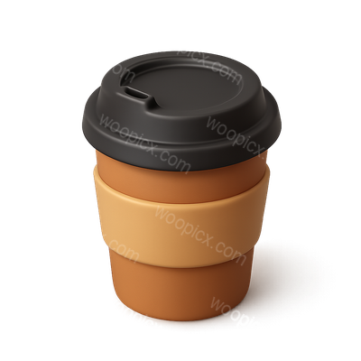 Stylish 3D Coffee Cup Icon with Lid and Sleek Design