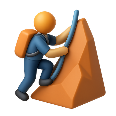 3D Icon of Mountain Climber Scaling a Peak