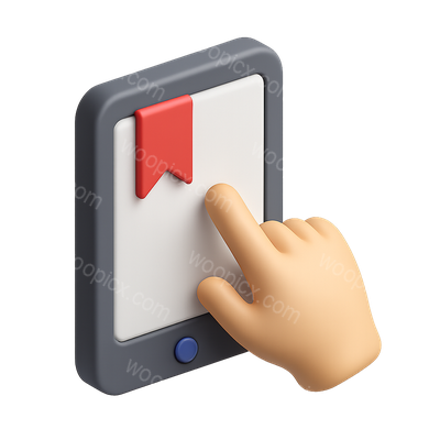 Stylish 3D Tablet Icon with Bookmark and Finger Interaction