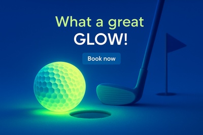 Fluorescent Golf Scene with Glowing Golf Ball and Club
