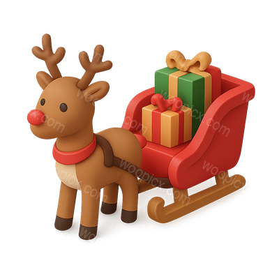 3D Reindeer Sleigh Icon with Gifts in Isometric View