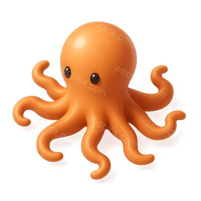 Stylized 3D Octopus Icon with Wavy Tentacles