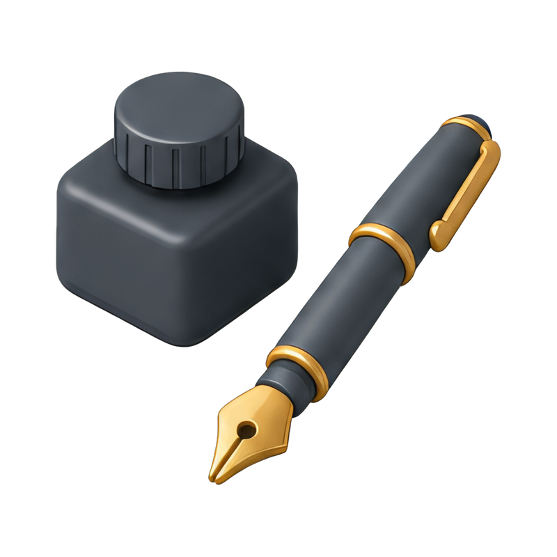 classic fountain pen and ink pot