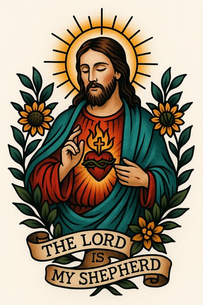 Religious Illustration of Jesus with Floral Elements