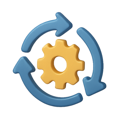 Stylized Gear and Arrows Icon Representing Workflow