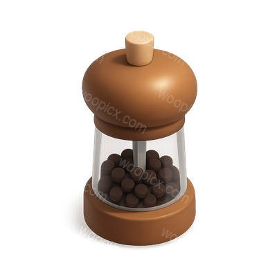 Stylish 3D Black Pepper Grinder Icon with Transparent Background