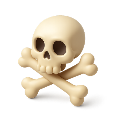 Stylized 3D Skull Icon with Crossbones