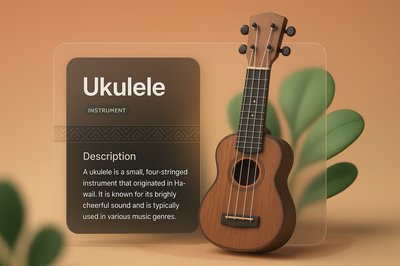 3D Ukulele Design with Transparent Overlay and Description