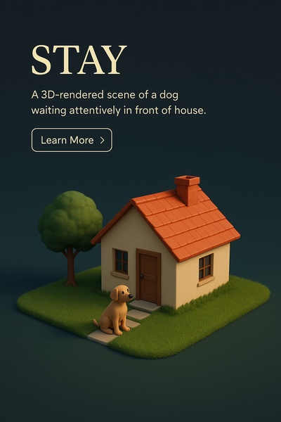 3D Scene of Dog at House Waiting - Realistic Design