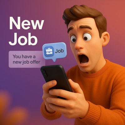 Excited Character Receiving Job Offer Notification
