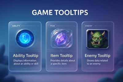 3D Illustration of Game Tooltips on a Web Page