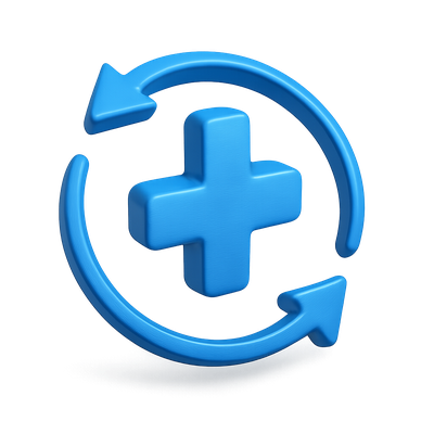 3D Arrows Icon with Plus Sign in Blue