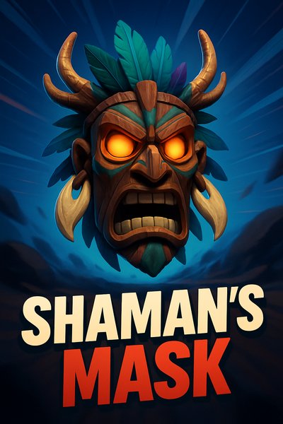 Dynamic Shaman's Mask Illustration with Vibrant Colors
