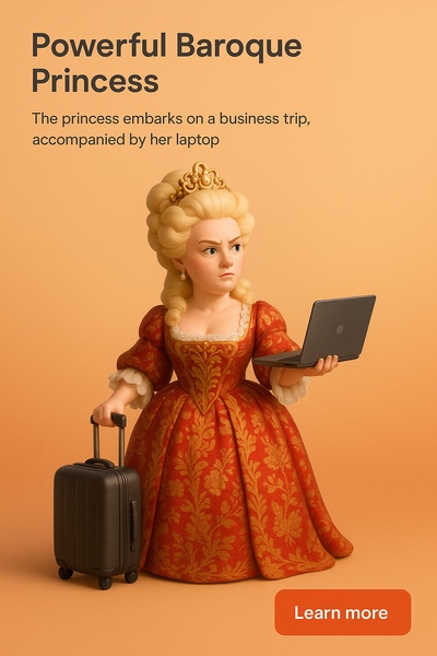 3D Illustration of a Powerful Baroque Princess on Business Trip