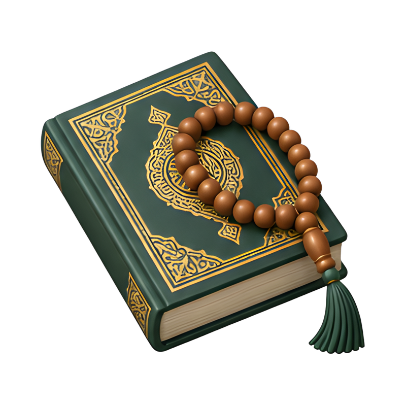 Quran and tasbih beads arrangement