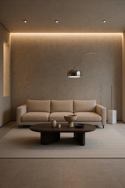 Modern Minimalist Living Room with Soft Lighting