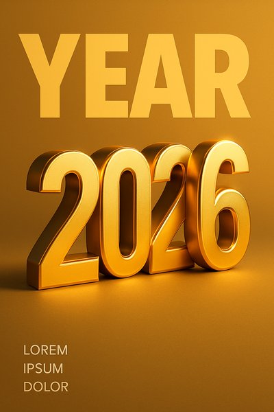 Bold Golden 2026 Symbol in Minimalistic Design