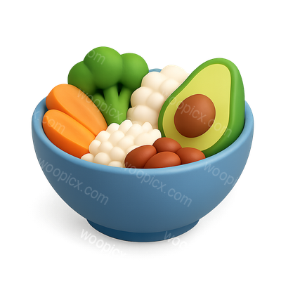 Colorful 3D Bowl Icon with Vegetables and Avocado
