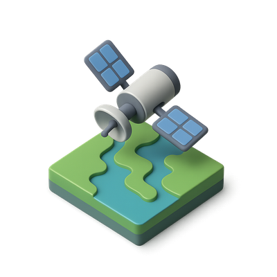 3D Satellite Icon with Isometric View and Transparent Background