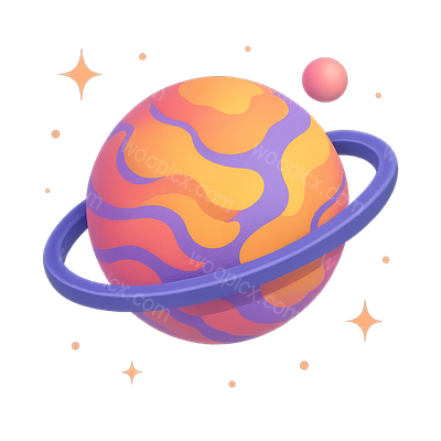 Vibrant Stylized 3D Planet with Rings in Space