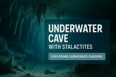 Underwater Cave Scene with Dramatic Stalactites