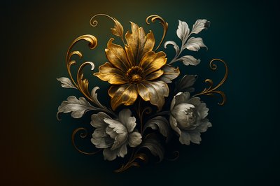 Elegant Abstract Floral Design in Black, Gold, and White