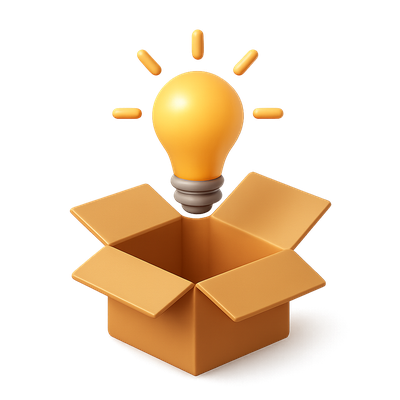 3D Icon of Light Bulb Above Open Box