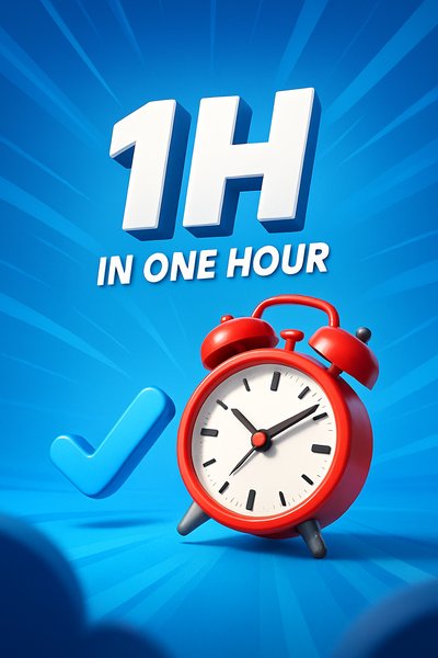 Promotional graphic illustrating a one-hour countdown concept