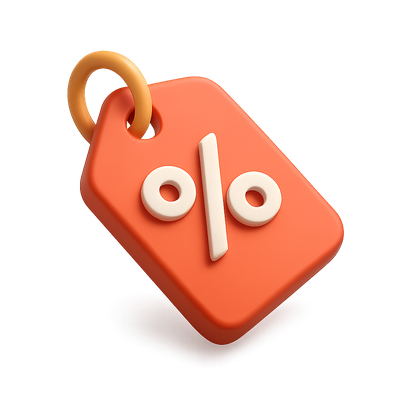 Stylish 3D Discount Tag Icon with Percentage Symbol