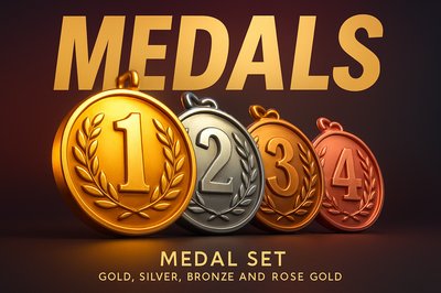 Dynamic Champion Medal Set with Bold Typography