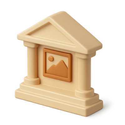 Stylized 3D Art Museum Icon with Isometric Design