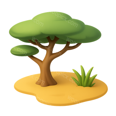 3D Savanna Icon with Acacia Tree and Grass