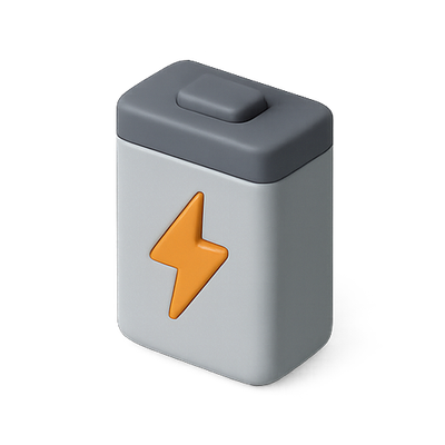 3D Battery Icon with Lightning Symbol