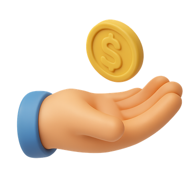 3D Hand Giving a Coin Icon with Isometric Perspective