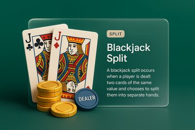 3D Illustration of Blackjack Split Concept with Cards and Chips