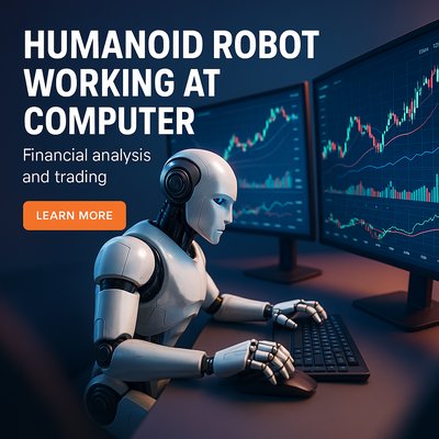 Futuristic Humanoid Robot Analyzing Financial Data