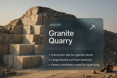 Granite Quarry: Extraction Site with Machinery and Stone Blocks