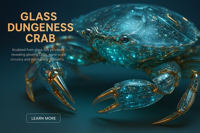 Hyperrealistic Glass Dungeness Crab with LED Details