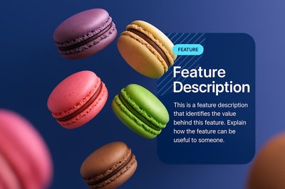 Colorful Macarons Floating with Feature Description