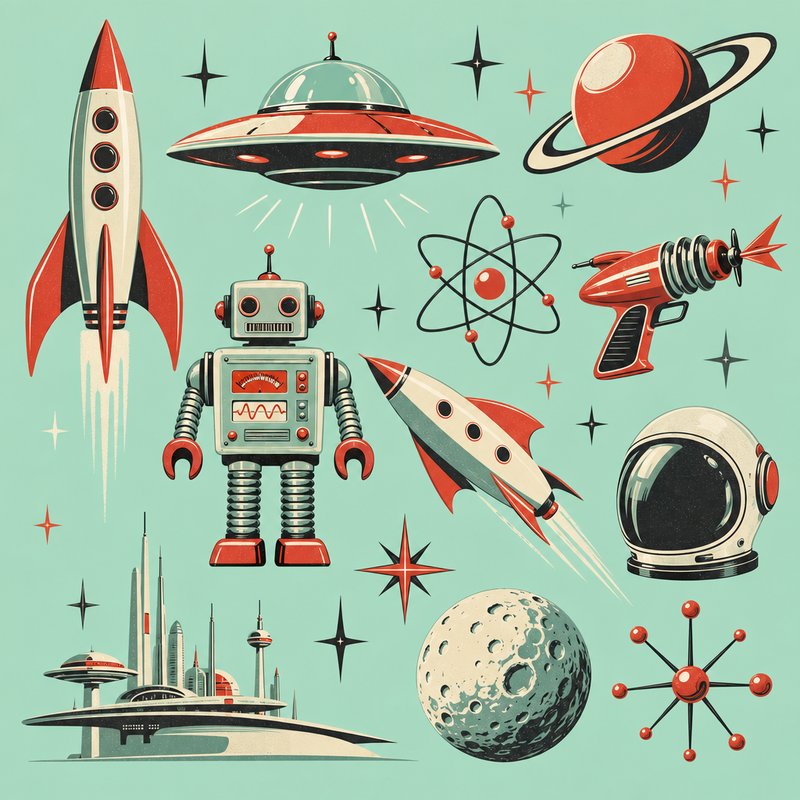 Retro-futurism design elements pack