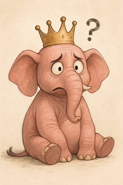 Illustration of a Sad Elephant with a Crown