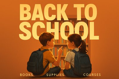 Back to School Concept with Children in Bookstore