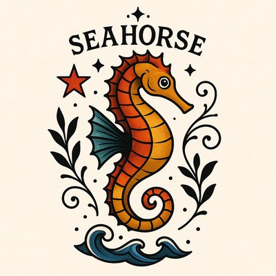 Colorful Seahorse Illustration with Floral Elements