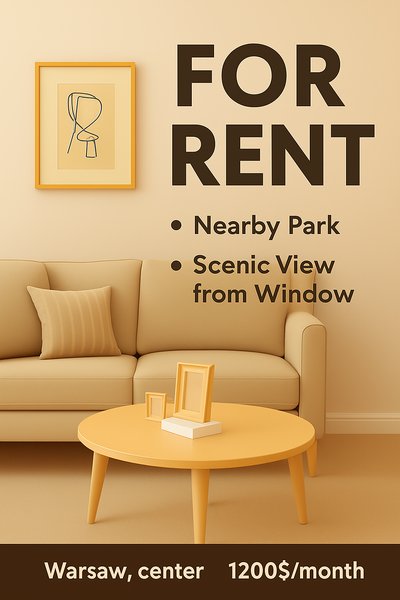 Real Estate Rental Advertisement Featuring Cozy Living Room
